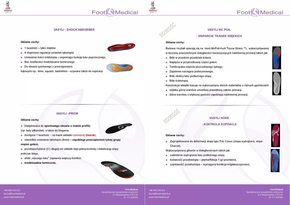 : tenis, squash, badminton - używane także do supinacji Budowa i kształt opierają się na teorii McPoil-Hunt Tissue Stress **), wykorzystywanej w leczeniu powszechnych dolegliwości towarzyszących