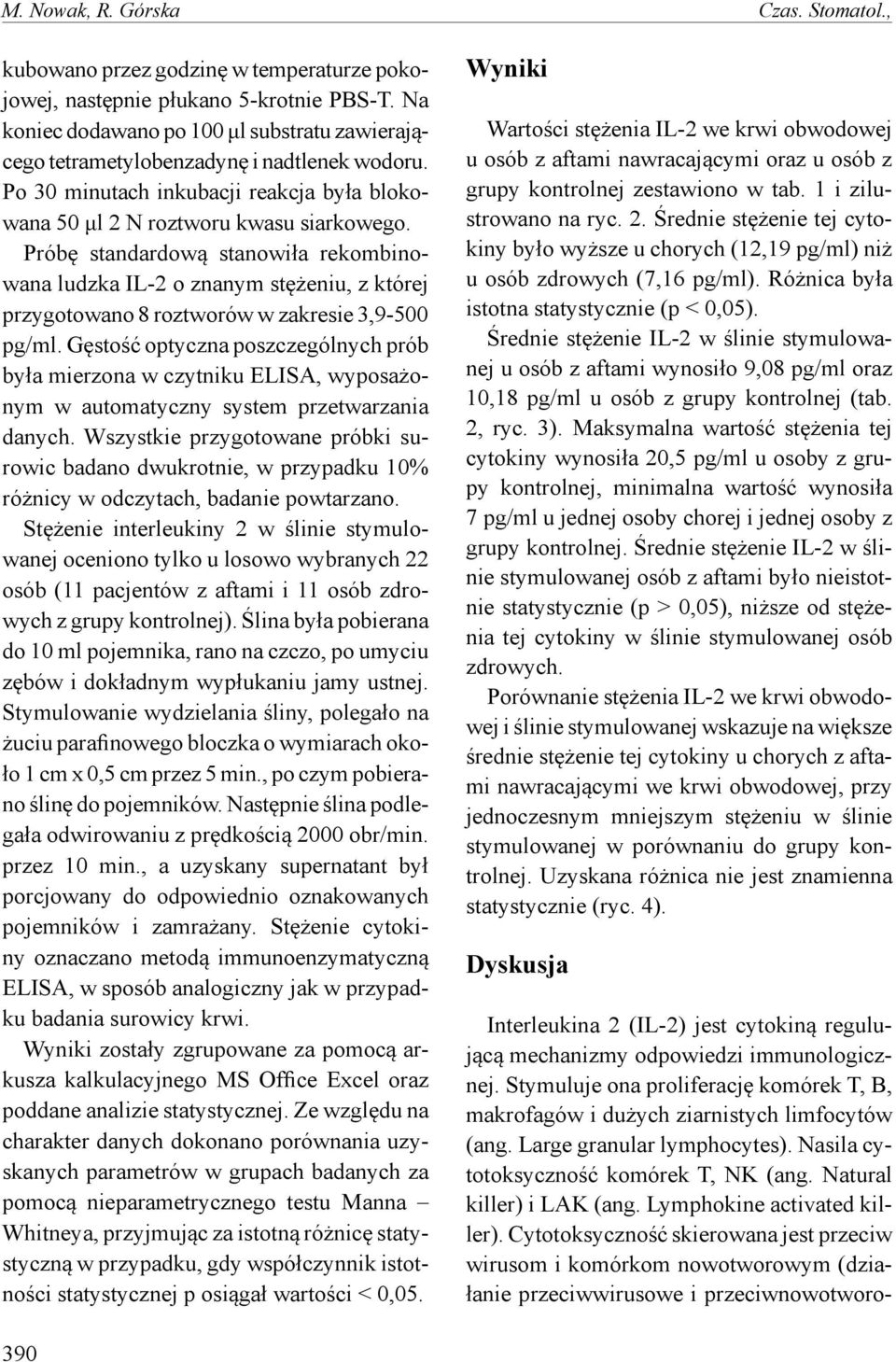 Próbę standardową stanowiła rekombinowana ludzka IL-2 o znanym stężeniu, z której przygotowano 8 roztworów w zakresie 3,9-500 pg/ml.