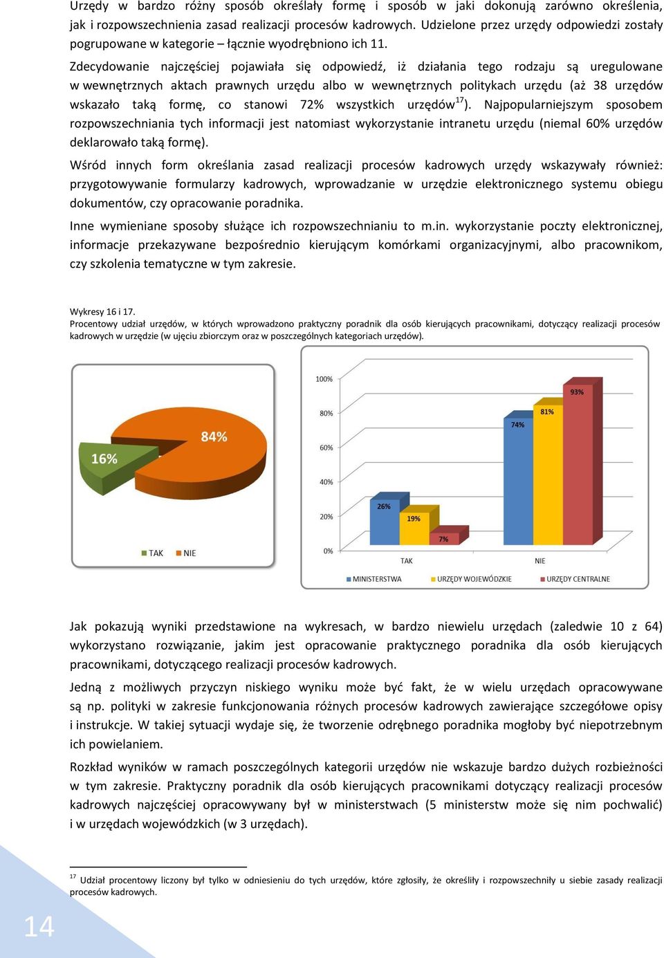 Zdecydowanie najczęściej pojawiała się odpowiedź, iż działania tego rodzaju są uregulowane w wewnętrznych aktach prawnych urzędu albo w wewnętrznych politykach urzędu (aż 38 urzędów wskazało taką