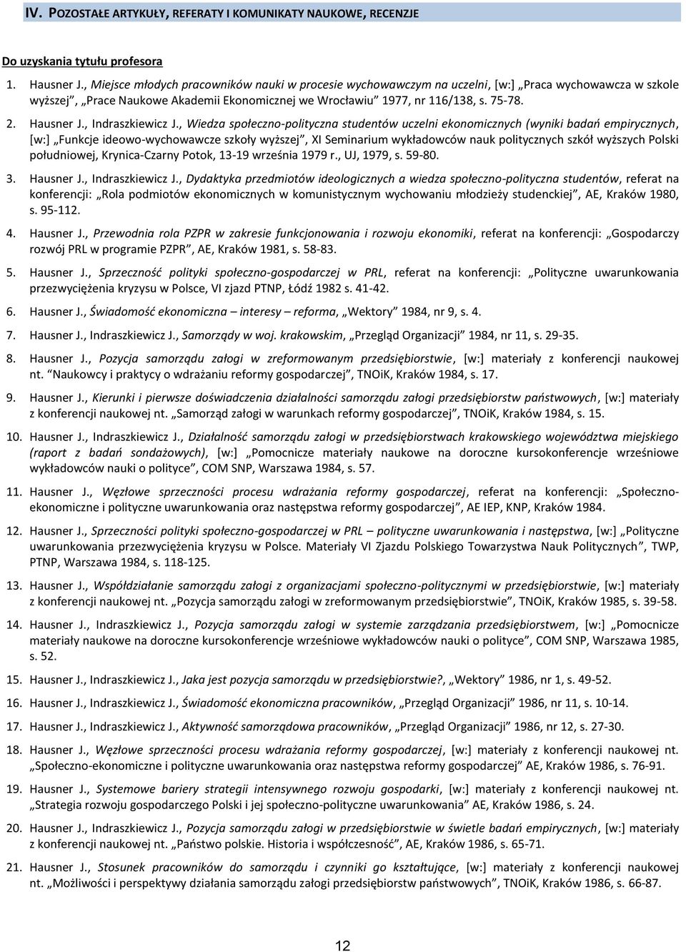 Hausner J., Indraszkiewicz J.