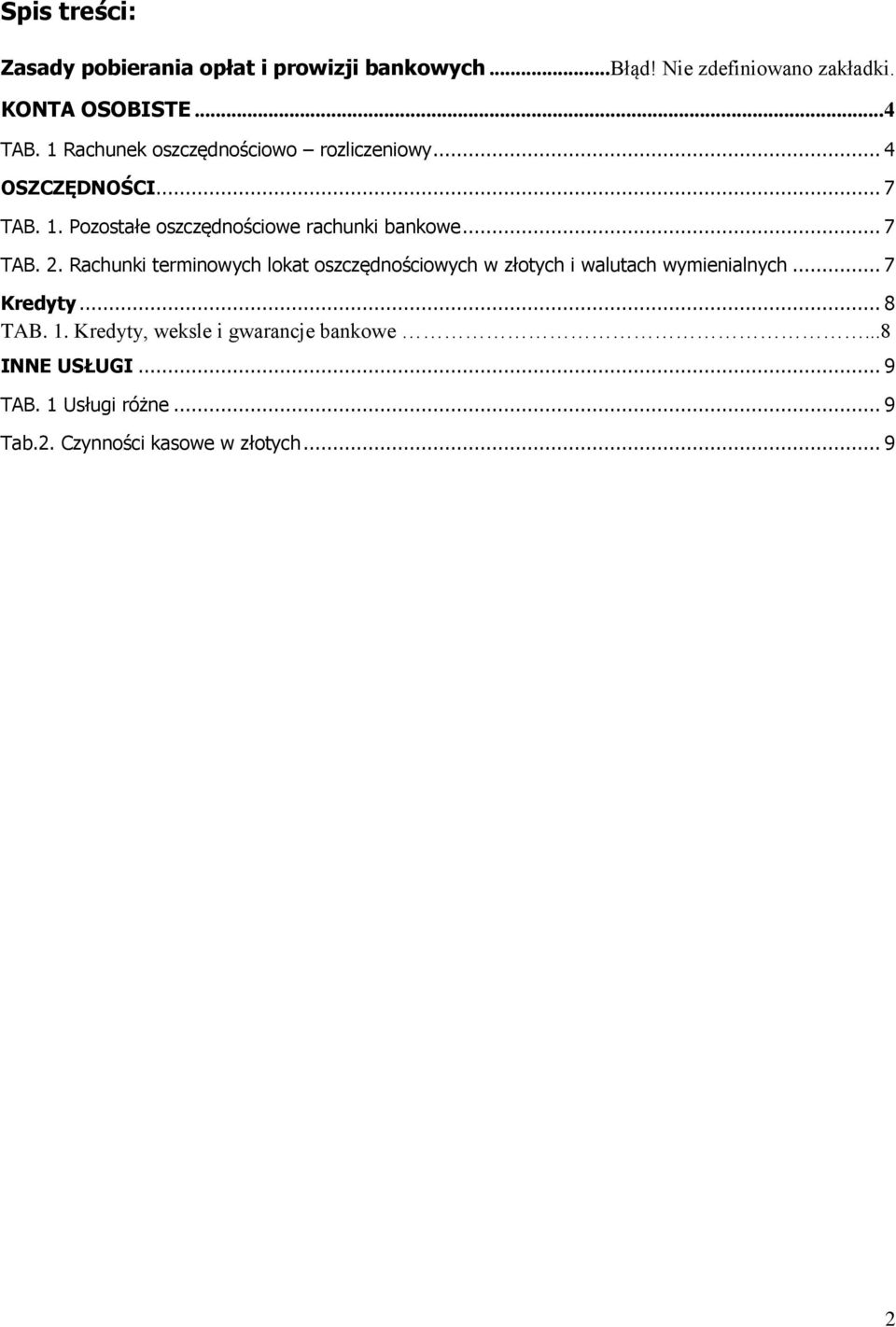 .. 7 TAB. Rachunki terminowych lokat oszczędnościowych w złotych i walutach wymienialnych... 7 Kredyty... 8 TAB.