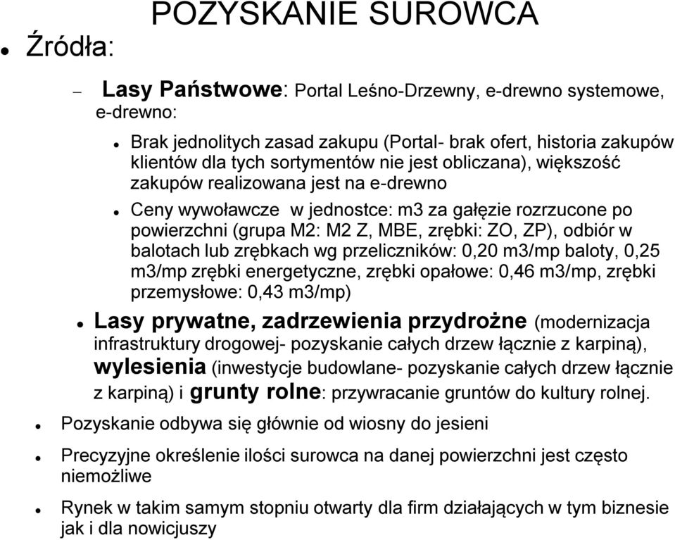 zrębkach wg przeliczników: 0,20 m3/mp baloty, 0,25 m3/mp zrębki energetyczne, zrębki opałowe: 0,46 m3/mp, zrębki przemysłowe: 0,43 m3/mp) Lasy prywatne, zadrzewienia przydrożne (modernizacja