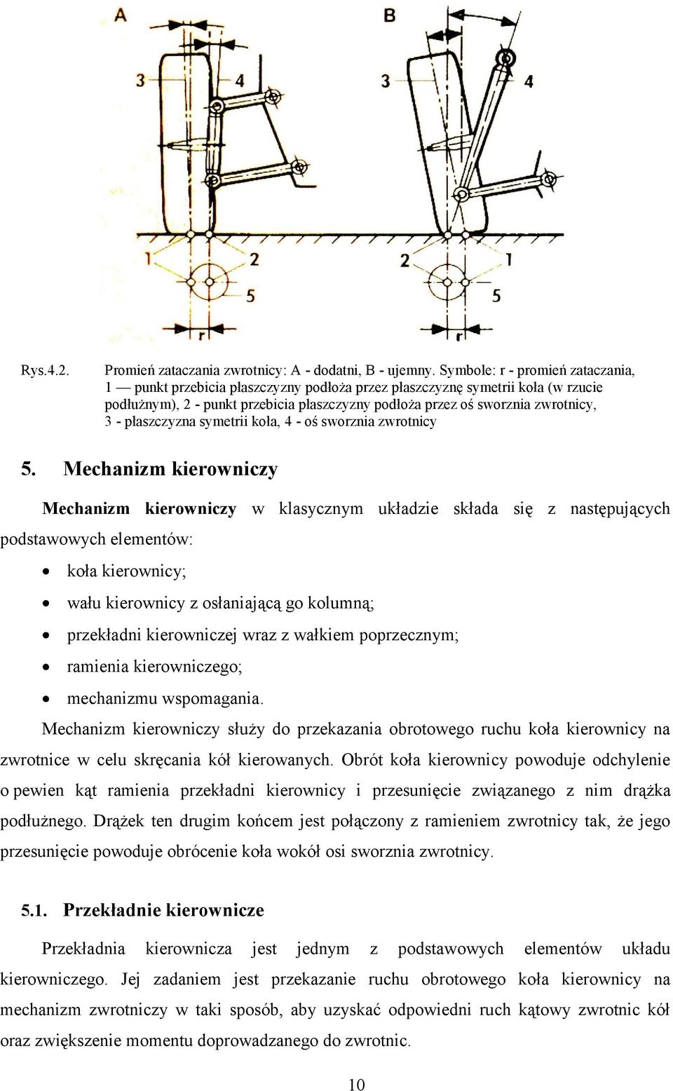 płaszczyzna symetrii koła, 4 - oś sworznia zwrotnicy 5.