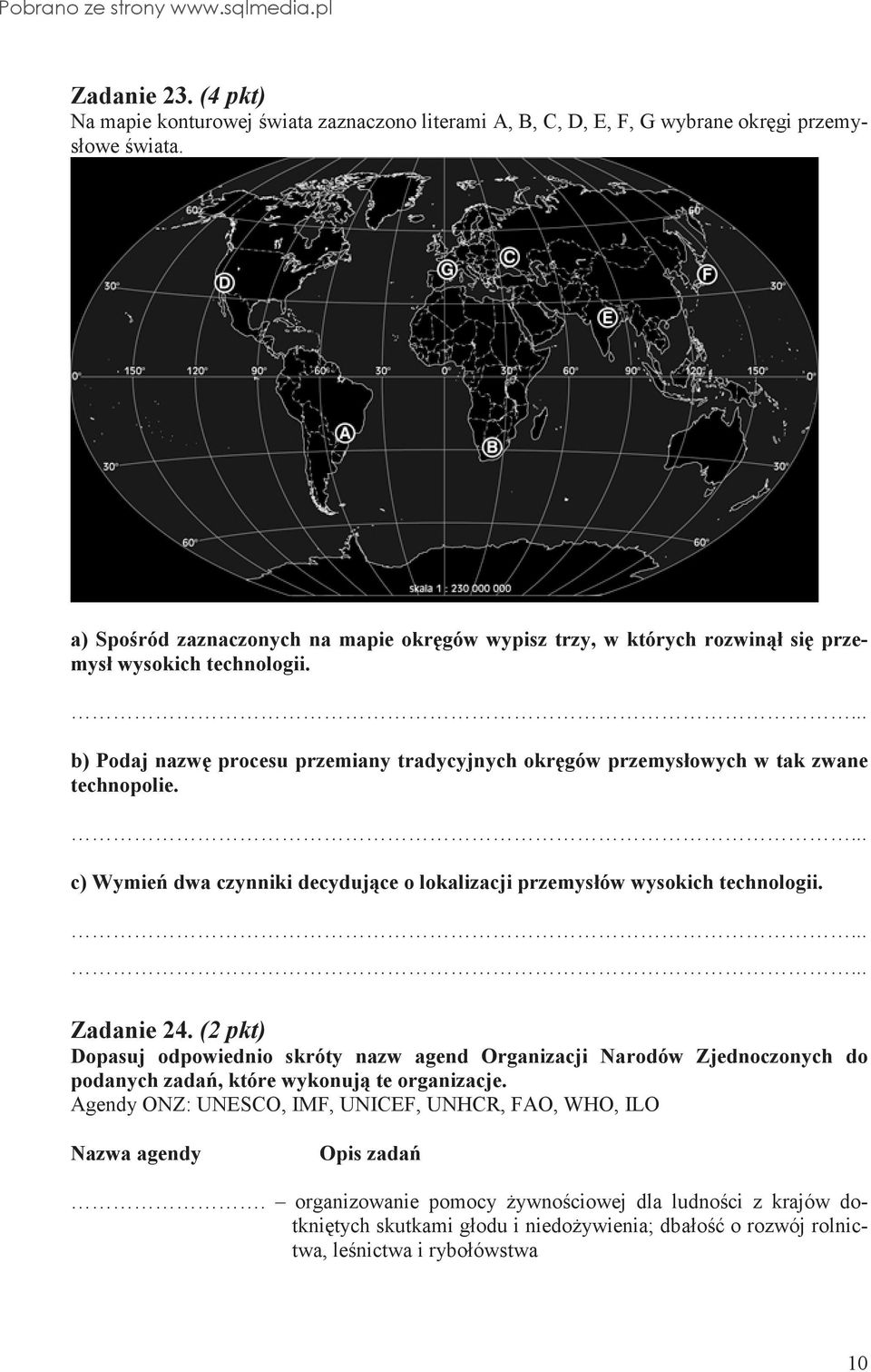 b) Podaj nazw procesu przemiany tradycyjnych okrgów przemysłowych w tak zwane technopolie. c) Wymie dwa czynniki decydujce o lokalizacji przemysłów wysokich technologii. Zadanie 24.