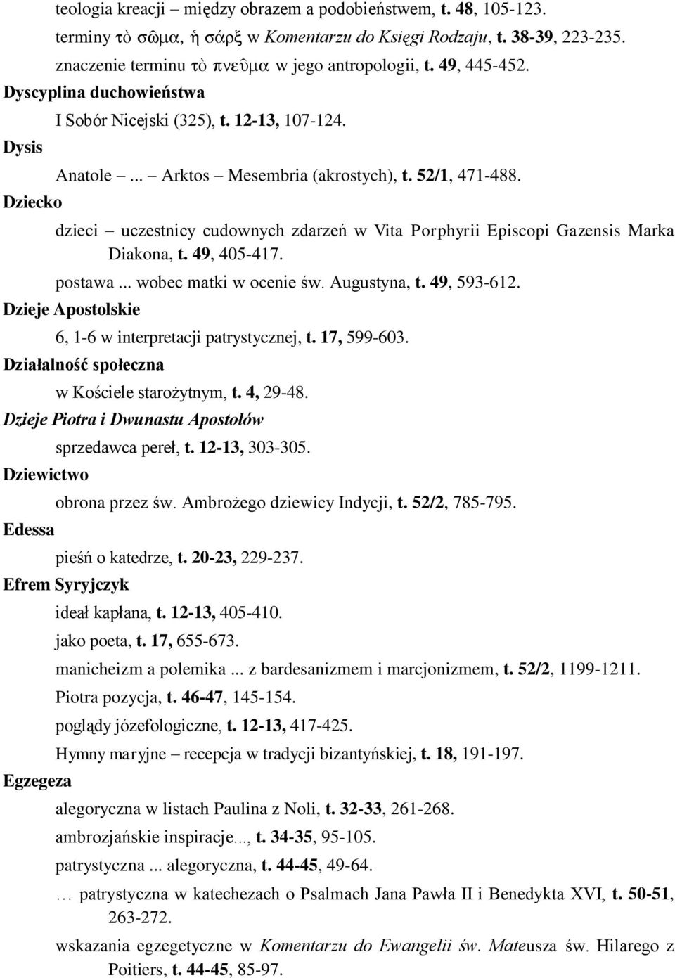 dzieci uczestnicy cudownych zdarzeń w Vita Porphyrii Episcopi Gazensis Marka Diakona, t. 49, 405-417. postawa... wobec matki w ocenie św. Augustyna, t. 49, 593-612.