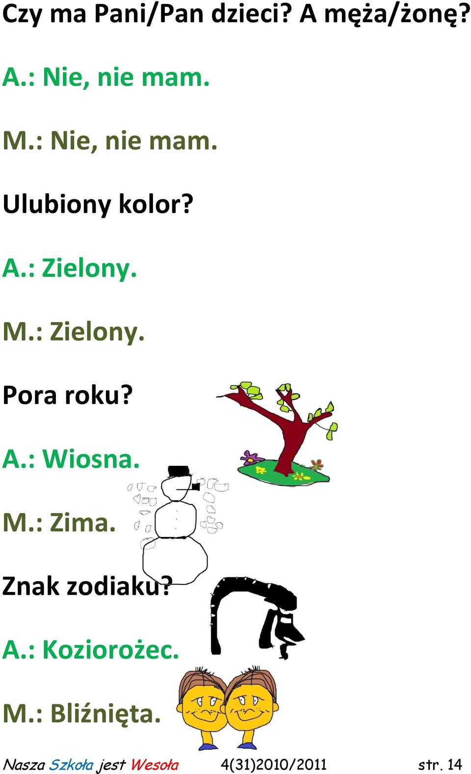 A.: Wiosna. M.: Zima. Znak zodiaku? A.: Koziorożec. M.: Bliźnięta.