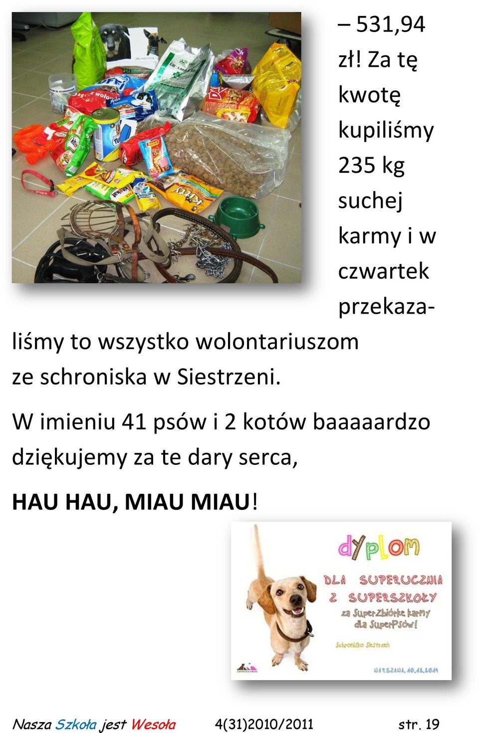 przekazaliśmy to wszystko wolontariuszom ze schroniska w Siestrzeni.