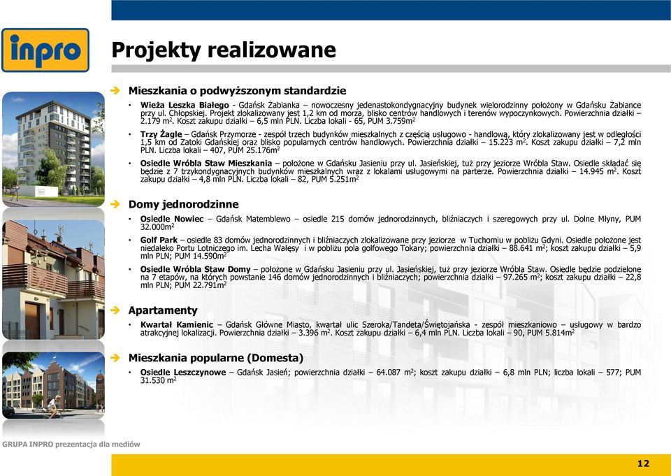 759m 2 Trzy Żagle Gdańsk Przymorze - zespół trzech budynków mieszkalnych z częścią usługowo - handlową, który zlokalizowany jest w odległości 1,5 km od Zatoki Gdańskiej oraz blisko popularnych