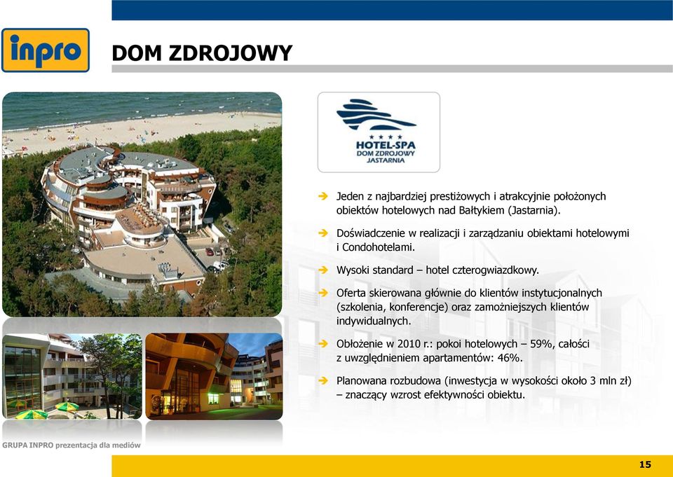 Oferta skierowana głównie do klientów instytucjonalnych (szkolenia, konferencje) oraz zamożniejszych klientów indywidualnych.