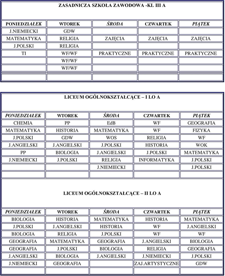 ANGIELSKI J.ANGIELSKI J.POLSKI HISTORIA WOK PP BIOLOGIA J.ANGIELSKI J.POLSKI MATEMATYKA J.NIEMIECKI J.
