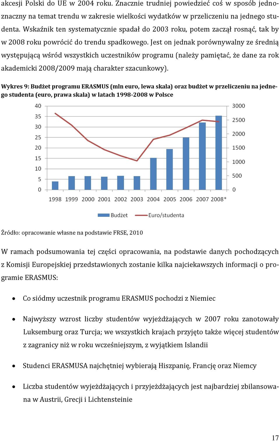 Jest on jednak porównywalny ze średnią występującą wśród wszystkich uczestników programu (należy pamiętać, że dane za rok akademicki 2008/2009 mają charakter szacunkowy).