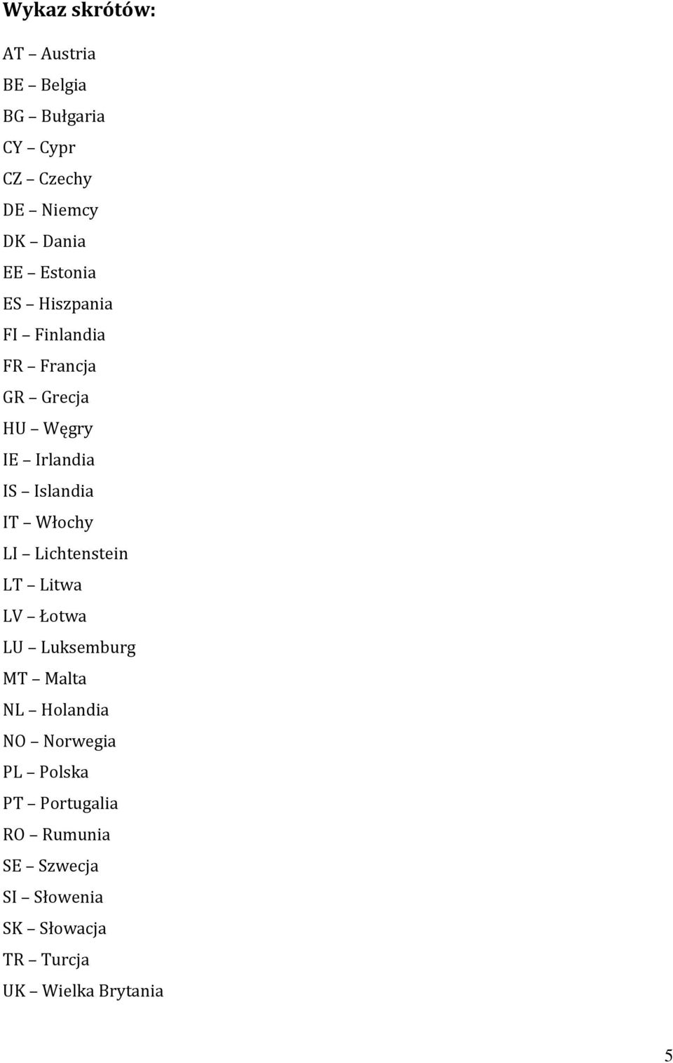 Włochy LI Lichtenstein LT Litwa LV Łotwa LU Luksemburg MT Malta NL Holandia NO Norwegia PL