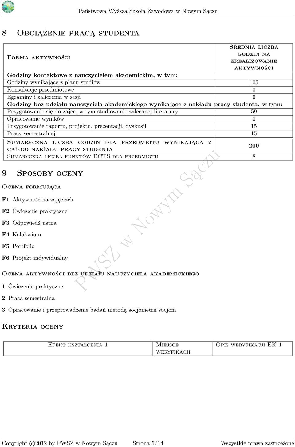 literatury 9 Opracowanie wyników 0 Przygotowanie raportu, projektu, prezentacji, dyskusji 1 Pracy semestralnej 1 Sumaryczna liczba godzin dla przedmiotu wynikaja ca z ca lego nak ladu pracy studenta