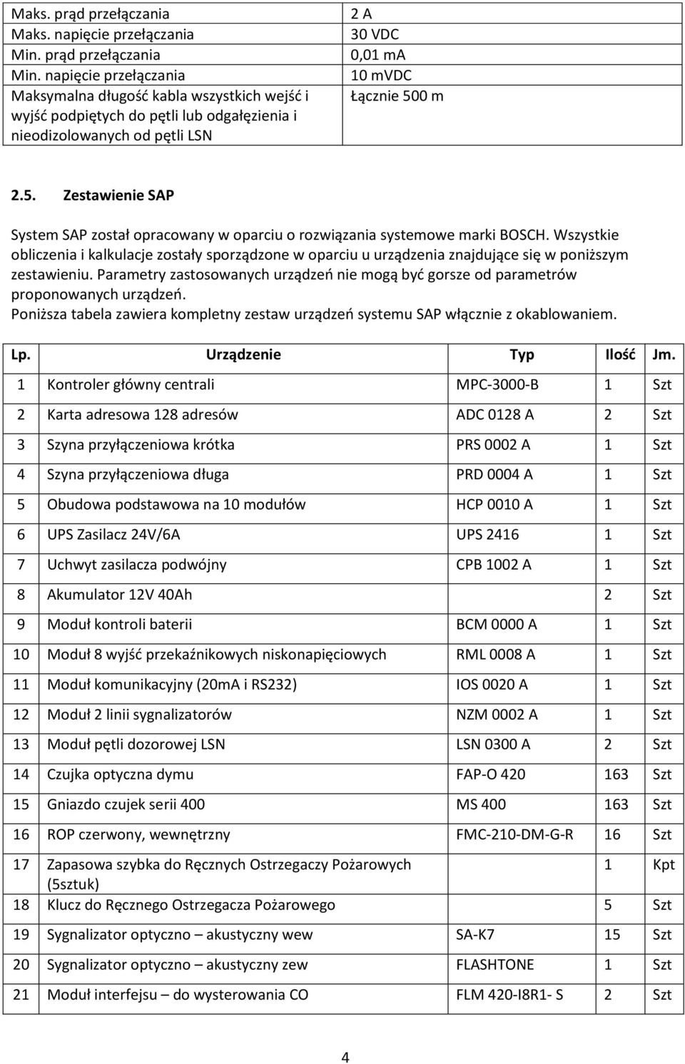 0 m 2.5. Zestawienie SAP System SAP został opracowany w oparciu o rozwiązania systemowe marki BOSCH.