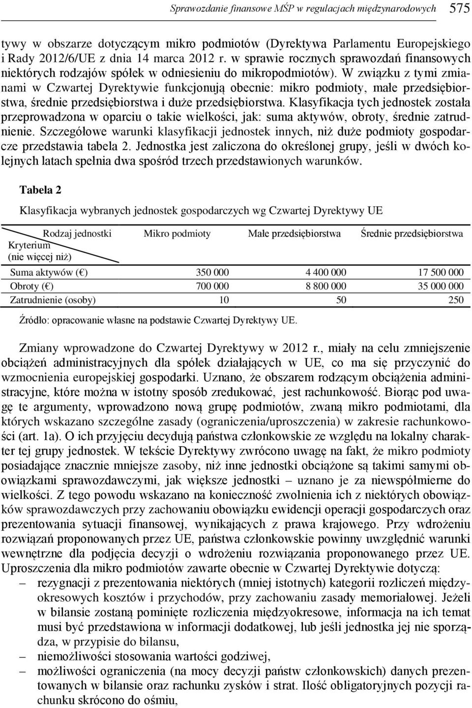 W związku z tymi zmianami w Czwartej Dyrektywie funkcjonują obecnie: mikro podmioty, małe przedsiębiorstwa, średnie przedsiębiorstwa i duże przedsiębiorstwa.
