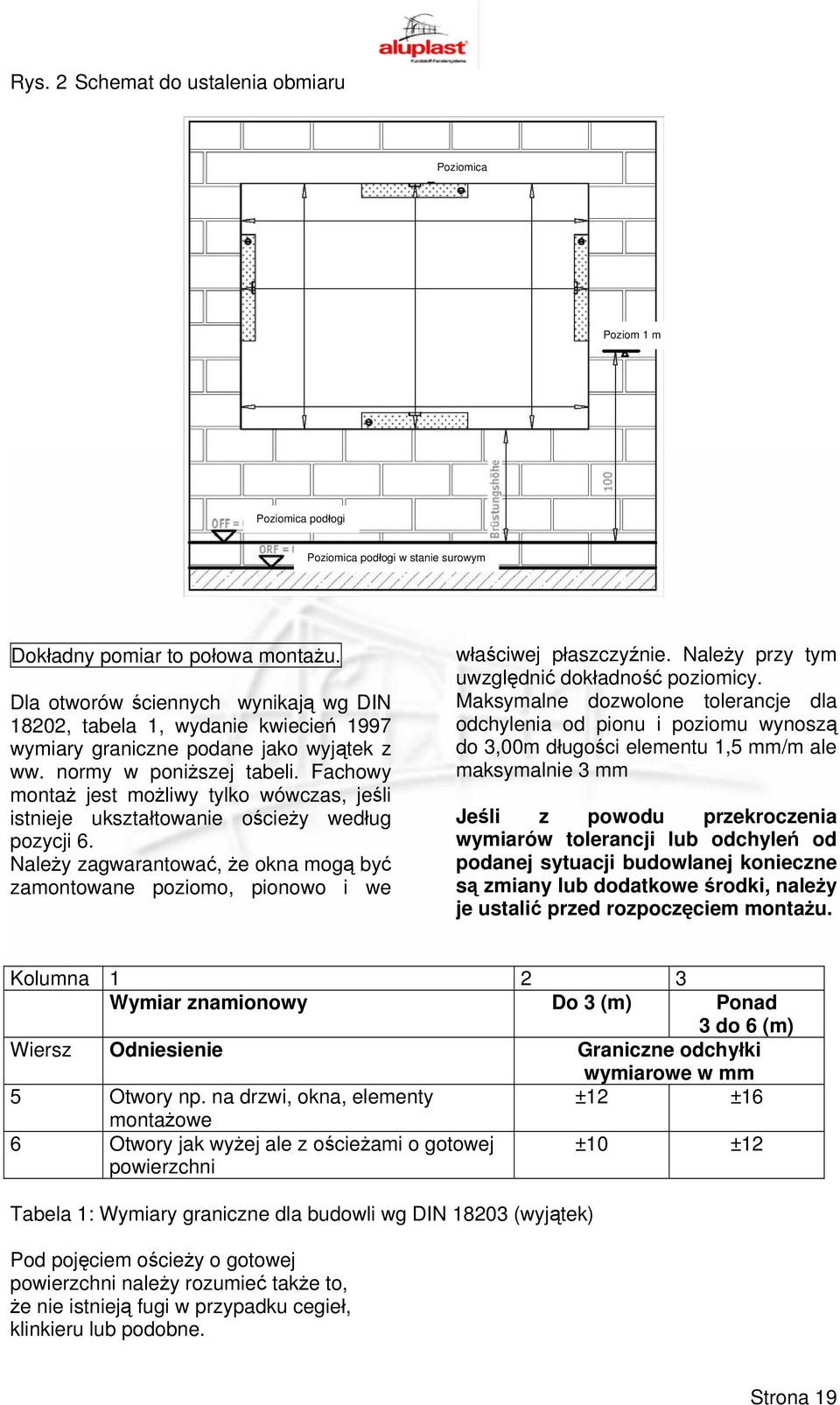 Fachowy montaż jest możliwy tylko wówczas, jeśli istnieje ukształtowanie ościeży według pozycji 6. Należy zagwarantować, że okna mogą być zamontowane poziomo, pionowo i we właściwej płaszczyźnie.