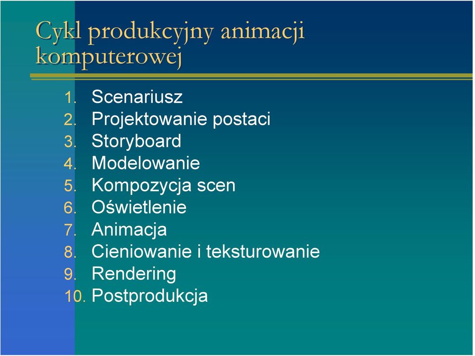 Kompozycja scen 6. Oświetlenie 7. Animacja 8.