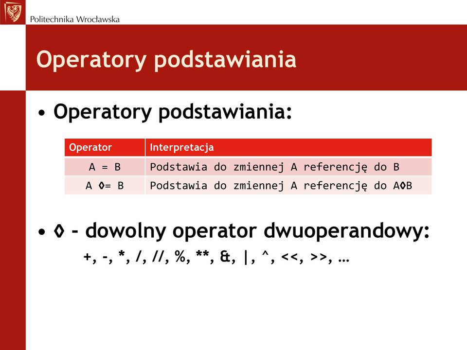 do B Podstawia do zmiennej A referencję do A B - dowolny