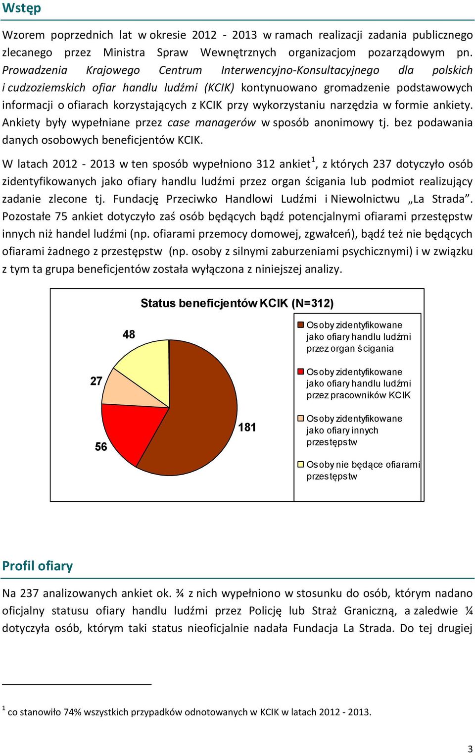 przy wykorzystaniu narzędzia w formie ankiety. Ankiety były wypełniane przez case managerów w sposób anonimowy tj. bez podawania danych osobowych beneficjentów KCIK.