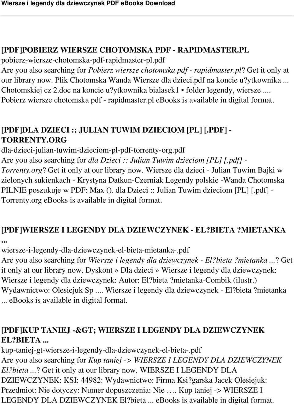 pl [PDF]DLA DZIECI :: JULIAN TUWIM DZIECIOM [PL] [.PDF] - TORRENTY.ORG dla-dzieci-julian-tuwim-dzieciom-pl-pdf-torrenty-org.pdf Are you also searching for dla Dzieci :: Julian Tuwim dzieciom [PL] [.