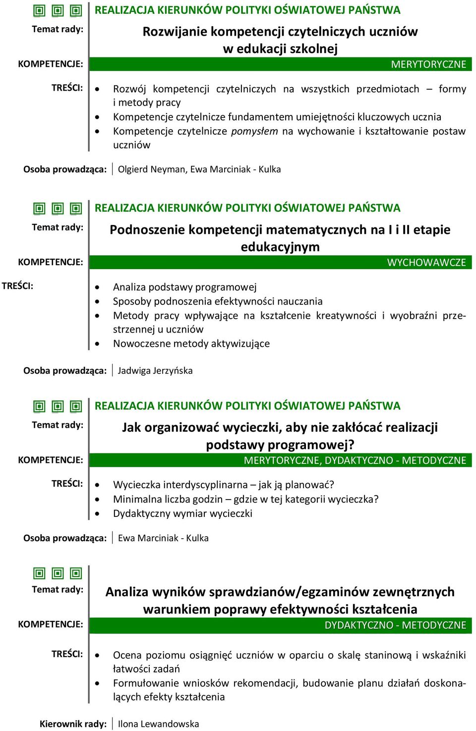 KIERUNKÓW POLITYKI OŚWIATOWEJ PAŃSTWA Podnoszenie kompetencji matematycznych na I i II etapie edukacyjnym WYCHOWAWCZE TREŚCI: Analiza podstawy programowej Sposoby podnoszenia efektywności nauczania