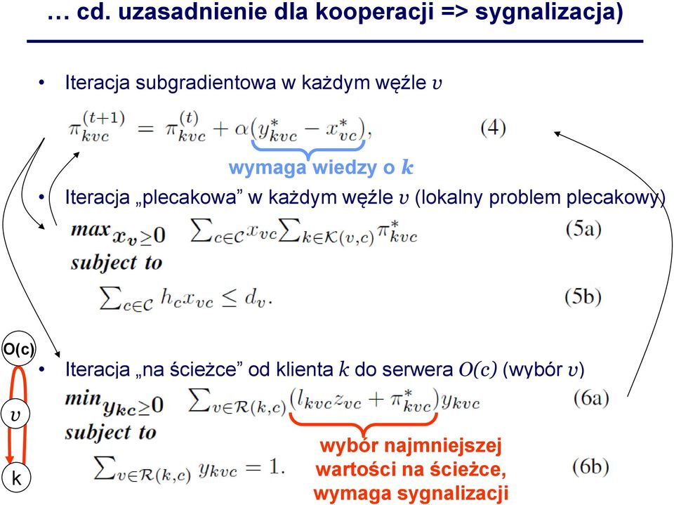 problem plecakowy) waga obiektu O(c) Iteracja na ścieżce od klienta k do