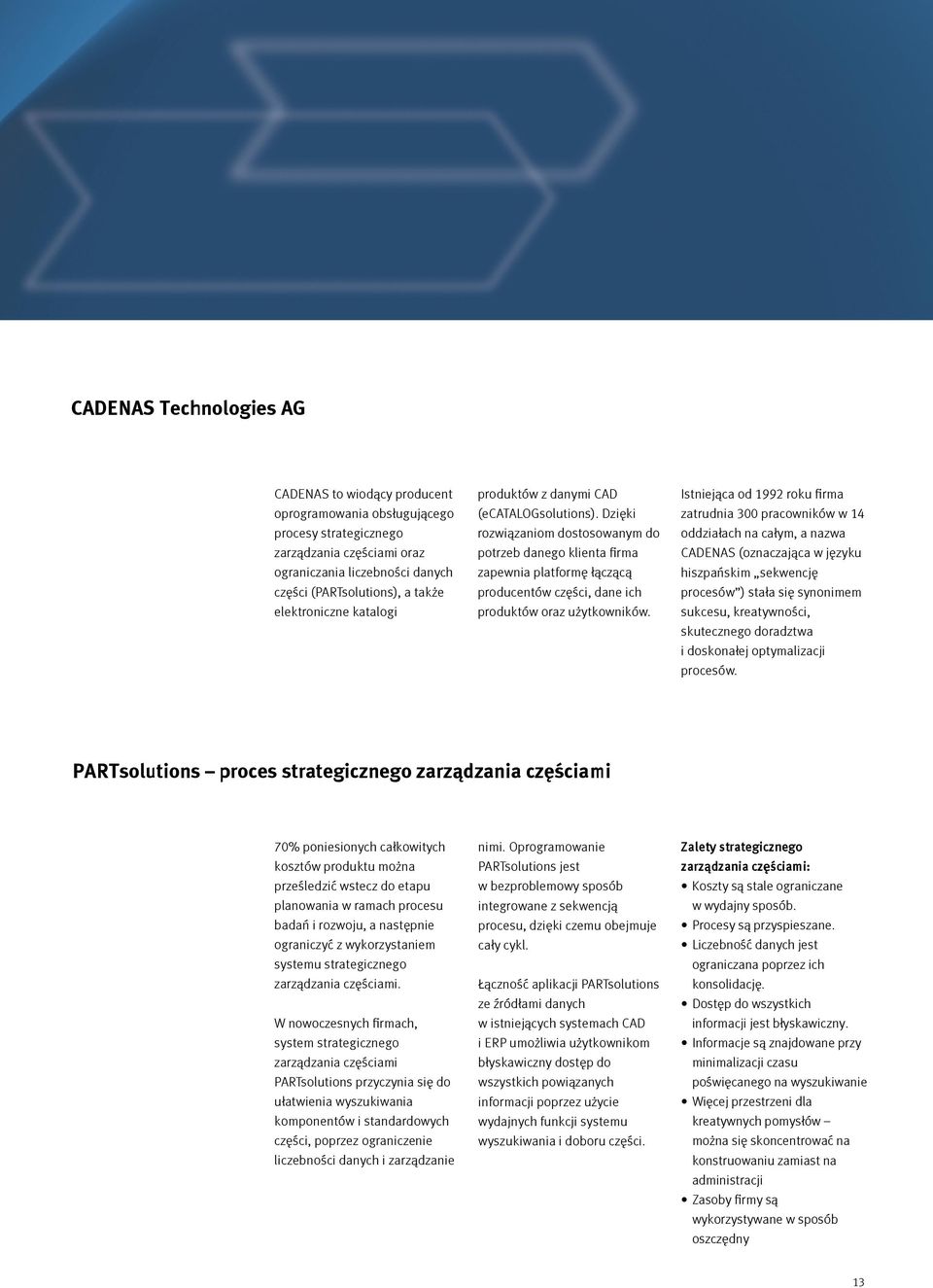 Dzięki rozwiązaniom dostosowanym do potrzeb danego klienta firma zapewnia platformę łączącą producentów części, dane ich produktów oraz użytkowników.
