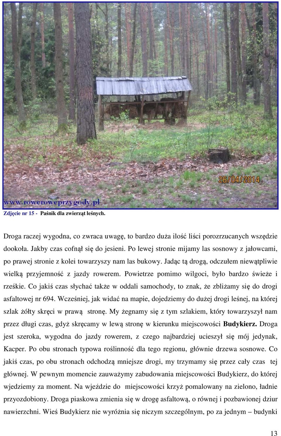 Powietrze pomimo wilgoci, było bardzo świeże i rześkie. Co jakiś czas słychać także w oddali samochody, to znak, że zbliżamy się do drogi asfaltowej nr 694.