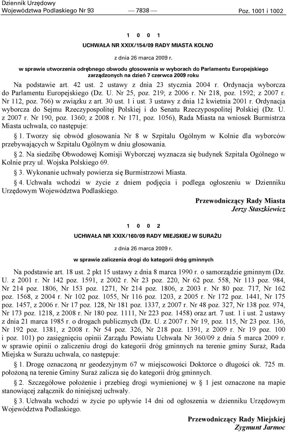 Ordynacja wyborcza do Parlamentu Europejskiego (Dz. U. Nr 25, poz. 219; z 2006 r. Nr 218, poz. 1592; z 2007 r. Nr 112, poz. 766) w związku z art. 30 ust. 1 i ust. 3 ustawy z dnia 12 kwietnia 2001 r.