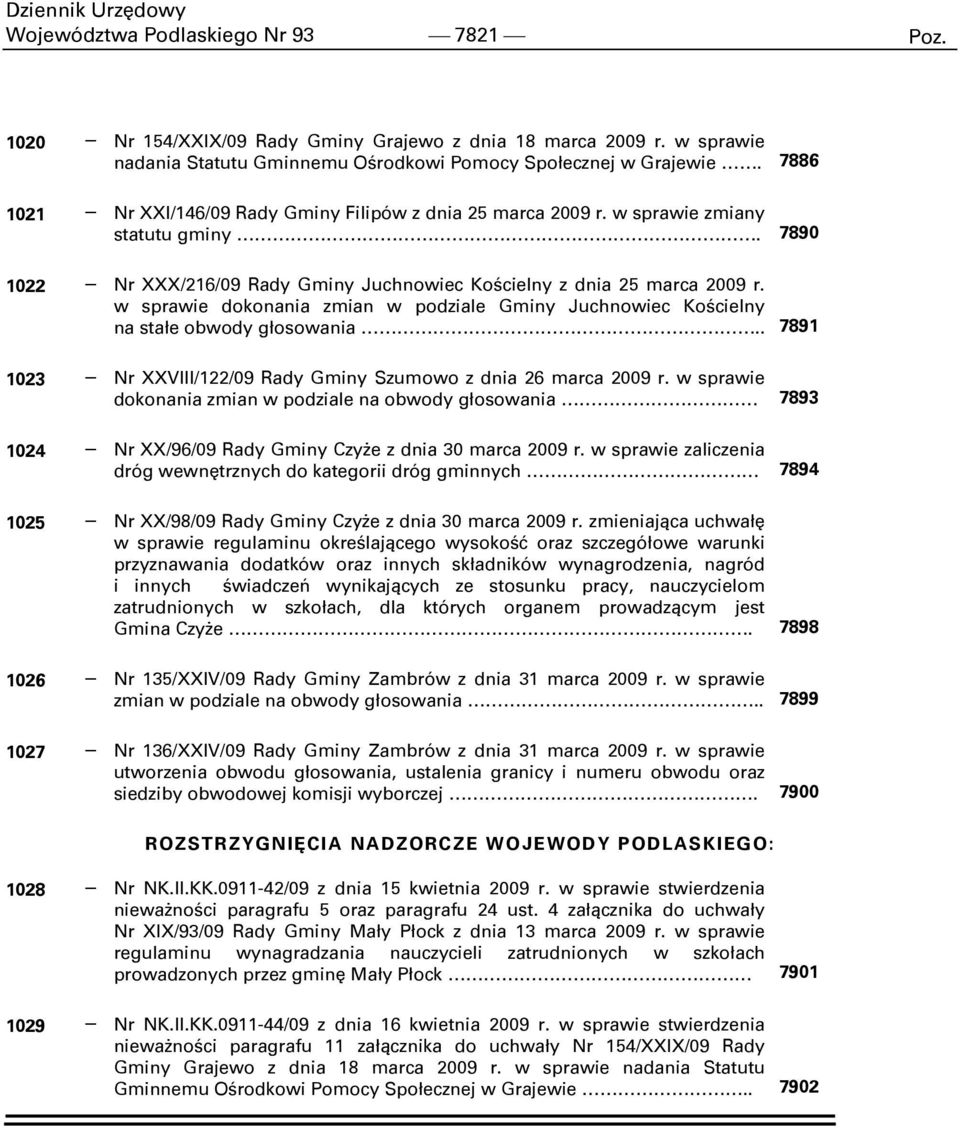 w sprawie dokonania zmian w podziale Gminy Juchnowiec Kościelny na stałe obwody głosowania.. 7891 1023 Nr XXVIII/122/09 Rady Gminy Szumowo z dnia 26 marca 2009 r.