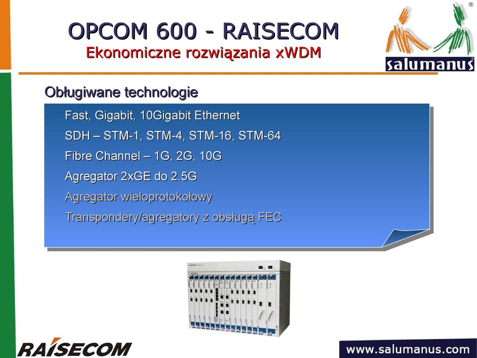 STM-16, STM-64 Fibre Channel 1G, 2G, 10G Agregator 2xGE do 2.