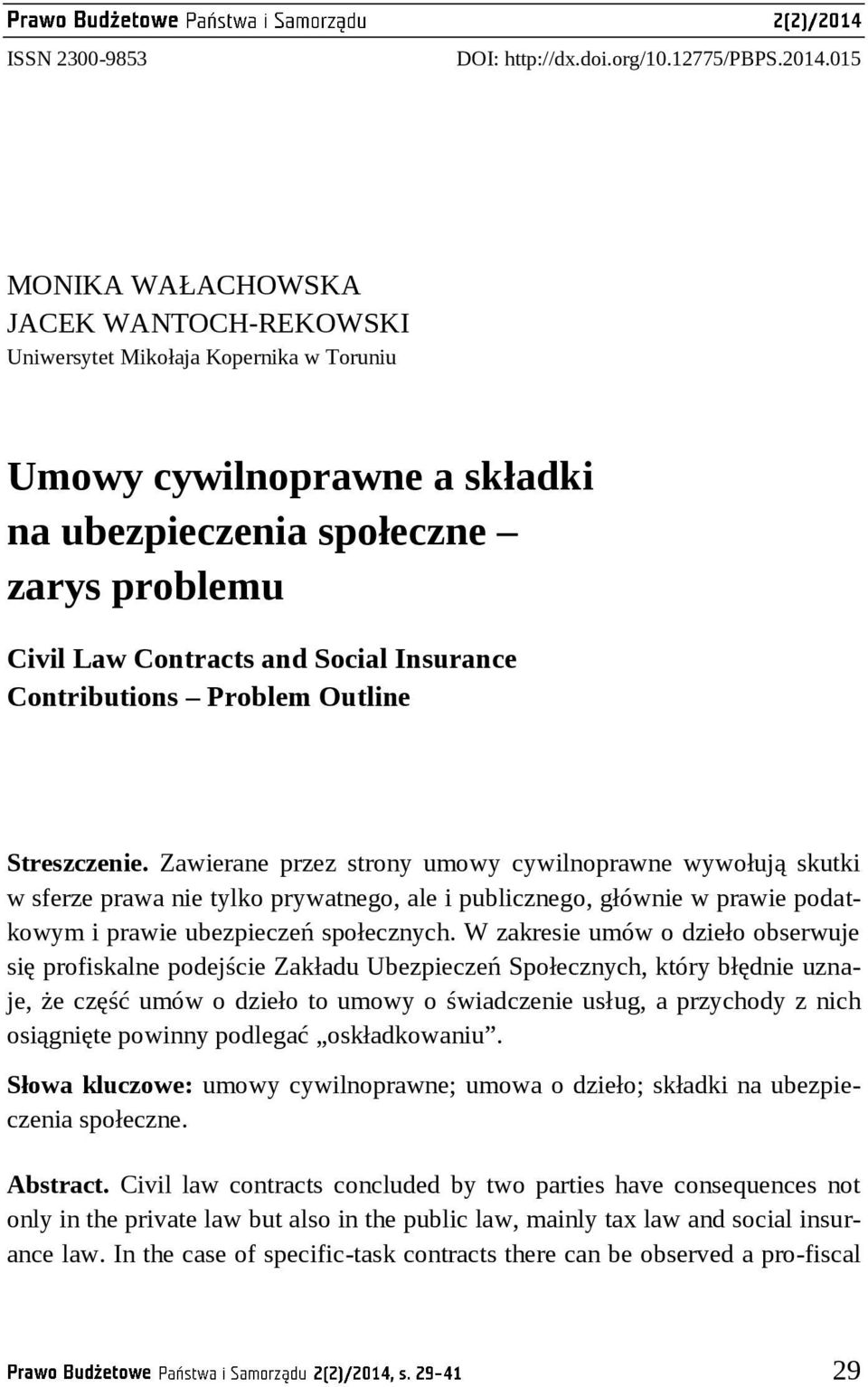 Contributions Problem Outline Streszczenie.