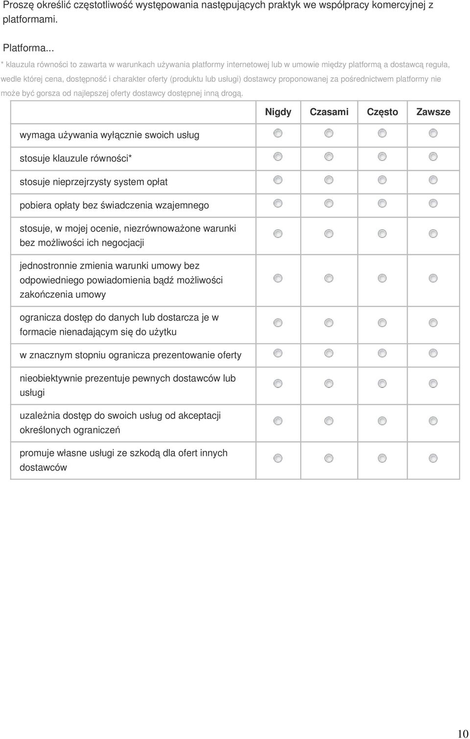 dostawcy proponowanej za pośrednictwem platformy nie może być gorsza od najlepszej oferty dostawcy dostępnej inną drogą.