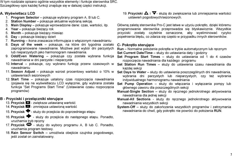 Year pokazuje bieżący rok 5. Month pokazuje bieżący miesiąc 6. Day pokazuje bieżący dzień 7. Running ikona zraszacza informująca o włączonym nawadnianiu 8.