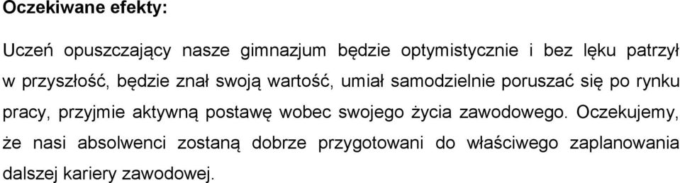 rynku pracy, przyjmie aktywną postawę wobec swojego życia zawodowego.