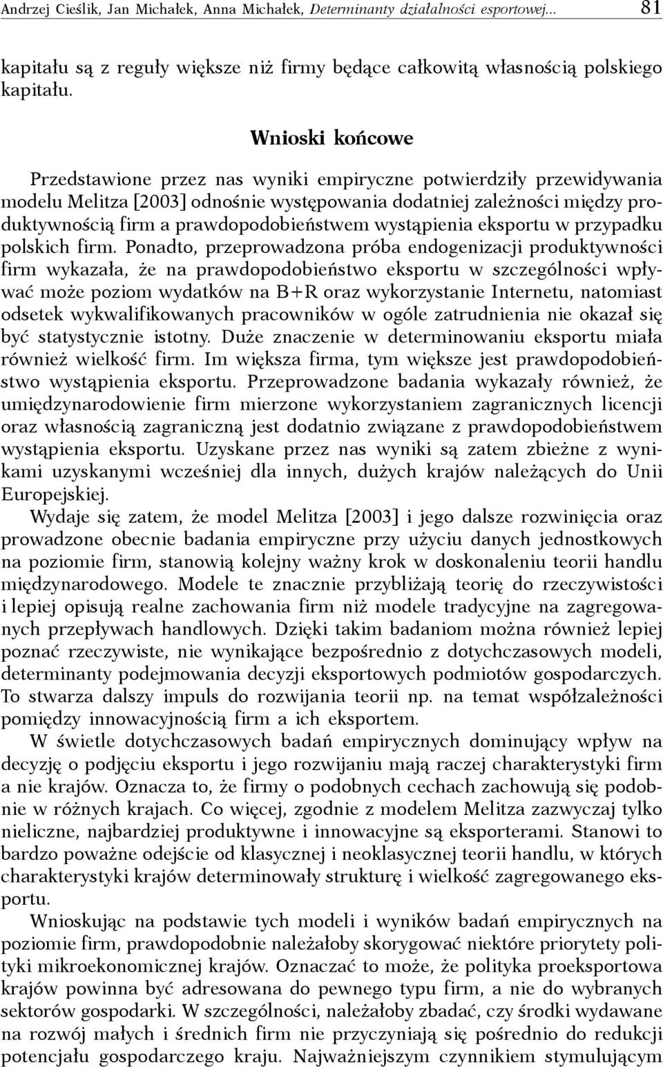 wystąpienia eksportu w przypadku polskich firm.