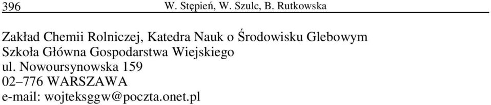 Środowisku Glebowym Szkoła Główna Gospodarstwa