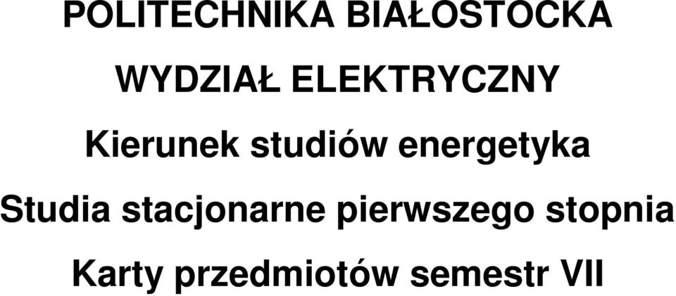 energetyka Studia stacjonarne