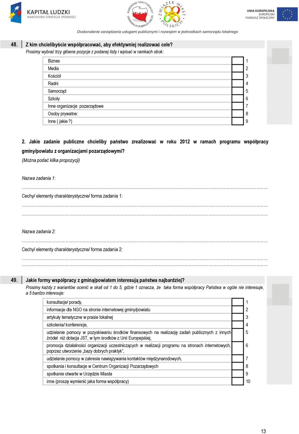 Jakie zadanie publiczne chcieliby państwo zrealizować w roku 2012 w ramach programu współpracy gminy/powiatu z organizacjami pozarządowymi?