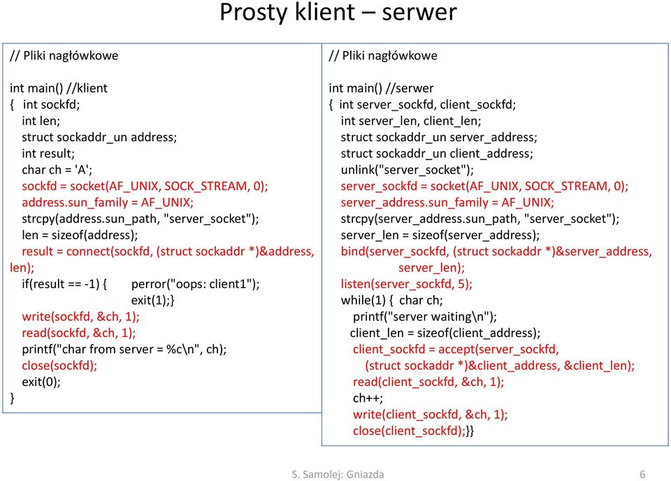 sun_path, "server_socket"); len = sizeof(address); result = connect(sockfd, (struct sockaddr *)&address, len); if(result == -1) { } perror("oops: client1"); exit(1);} write(sockfd, &ch, 1);