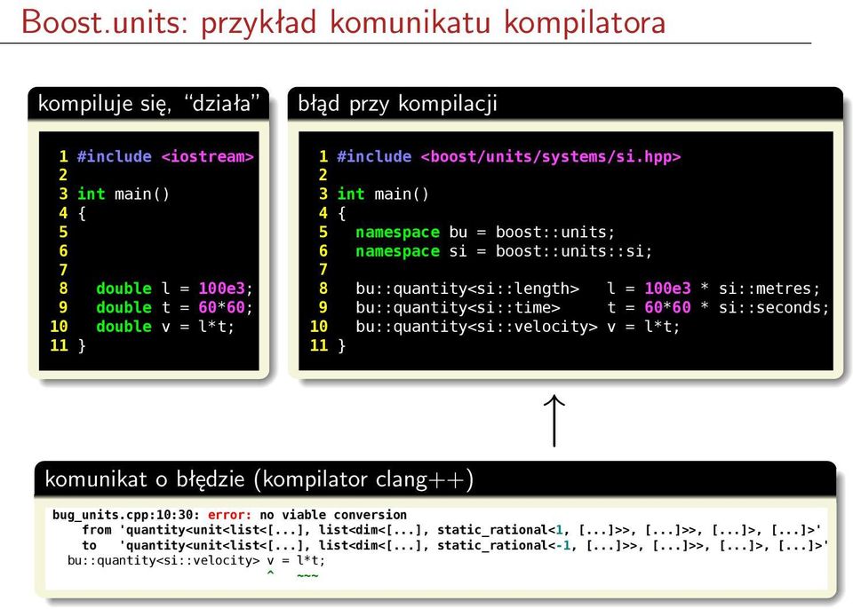 komunikat o błędzie (kompilator clang++) 1 #include <boost/units/systems/si.