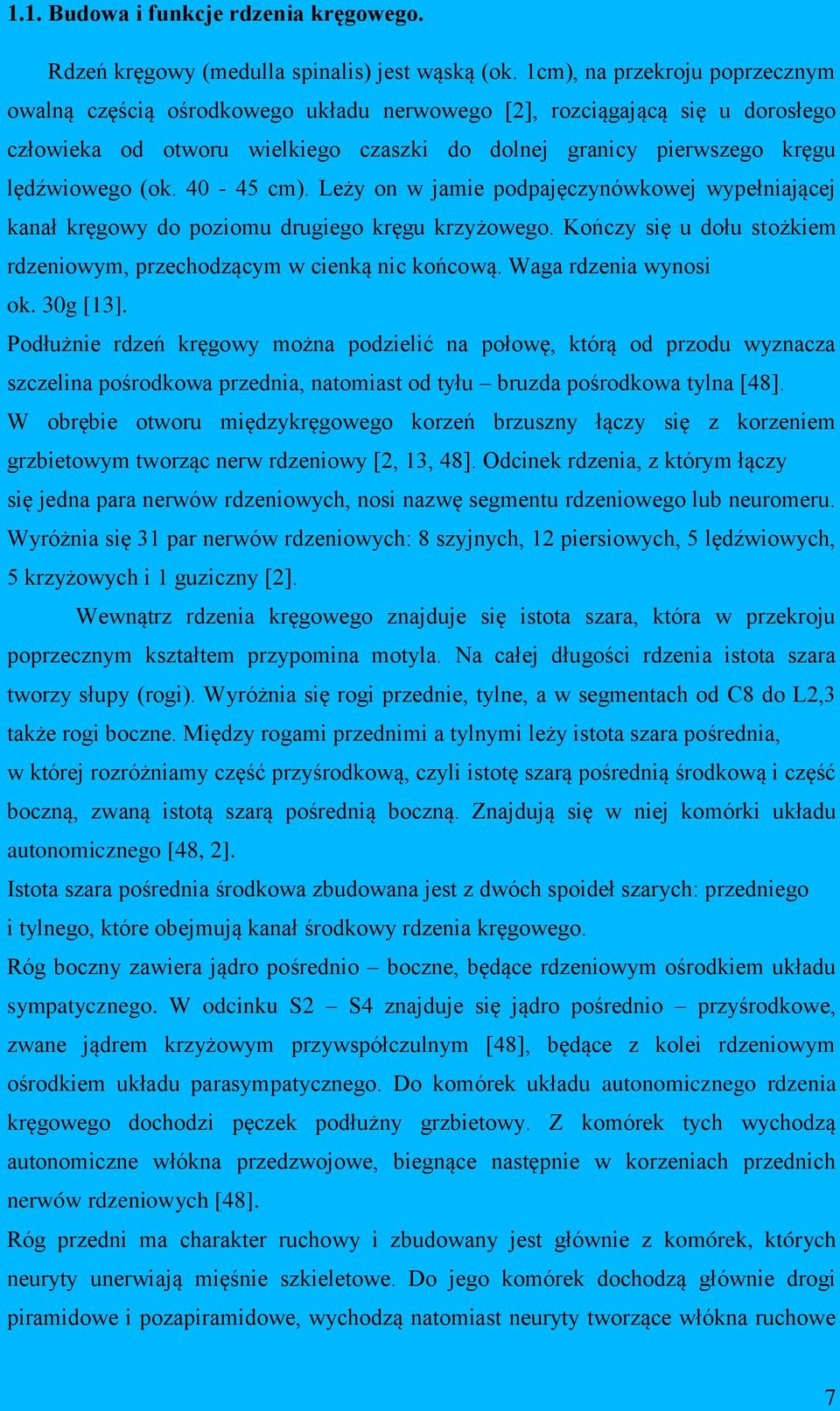 40-45 cm). Leży on w jamie podpajęczynówkowej wypełniającej kanał kręgowy do poziomu drugiego kręgu krzyżowego. Kończy się u dołu stożkiem rdzeniowym, przechodzącym w cienką nic końcową.