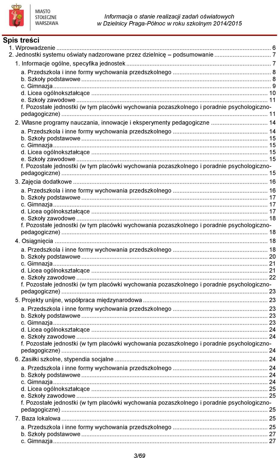 Pozostałe jednostki (w tym placówki wychowania pozaszkolnego i poradnie psychologicznopedagogiczne)... 11 2. Własne programy nauczania, innowacje i eksperymenty pedagogiczne... 14 a.