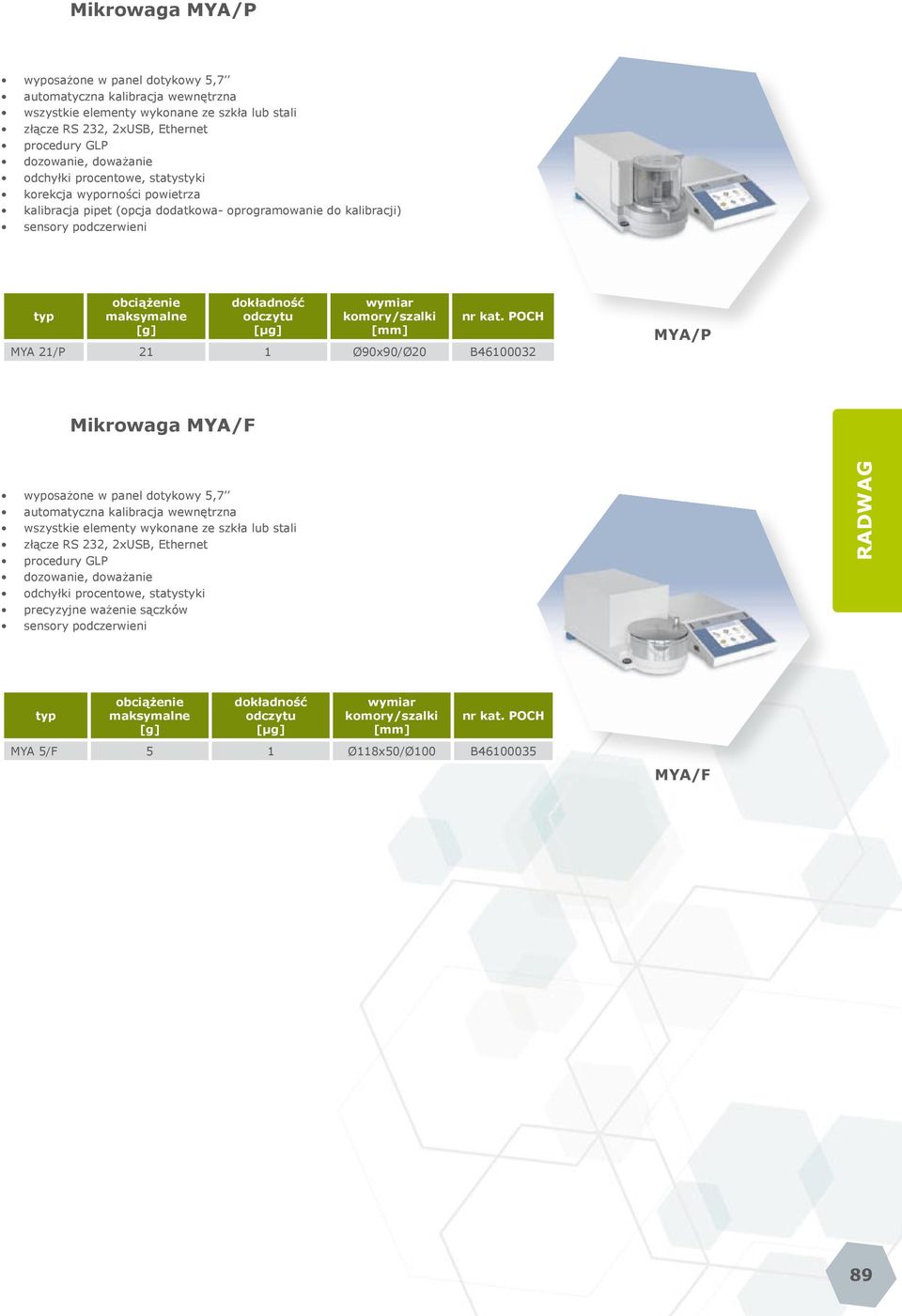 Ø90x90/Ø20 B46100032 MYA/P Mikrowaga MYA/F wszystkie elementy wykonane ze szkła lub