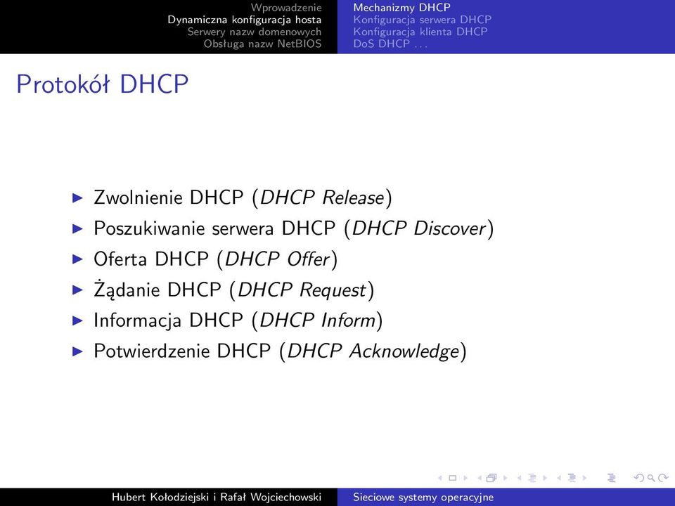 .. Protokół DHCP Zwolnienie DHCP(DHCP Release) Poszukiwanie serwera
