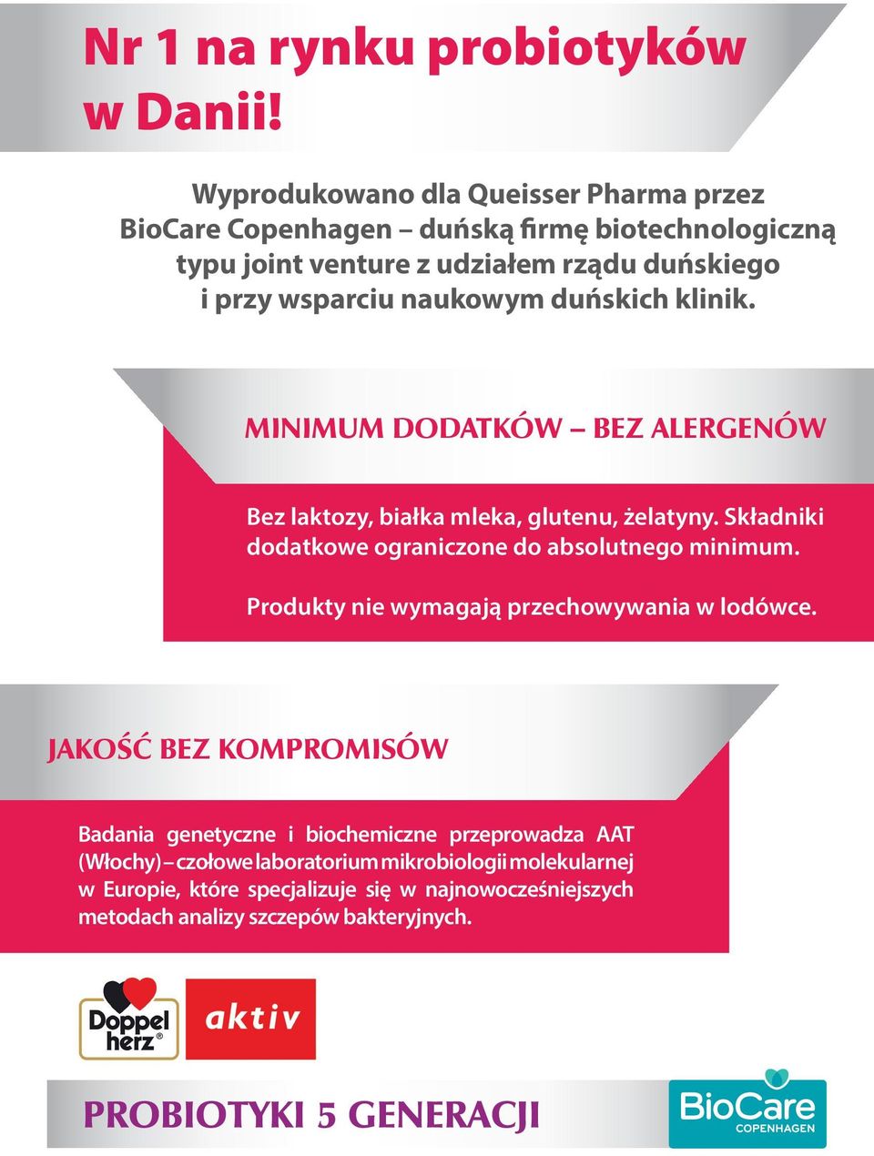duńskich klinik. MINIMUM DODATKÓW BEZ ALERGENÓW Bez laktozy, białka mleka, glutenu, żelatyny. Składniki dodatkowe ograniczone do absolutnego minimum.