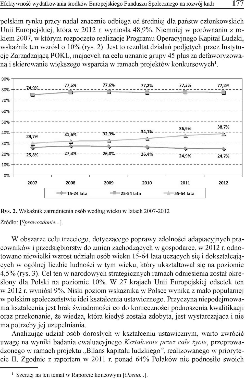 Jest to rezultat działań podjętych przez Instytucję Zarządzającą POKL, mających na celu uznanie grupy 45 plus za defaworyzowaną i skierowanie większego wsparcia w ramach projektów konkursowych 1. Rys.