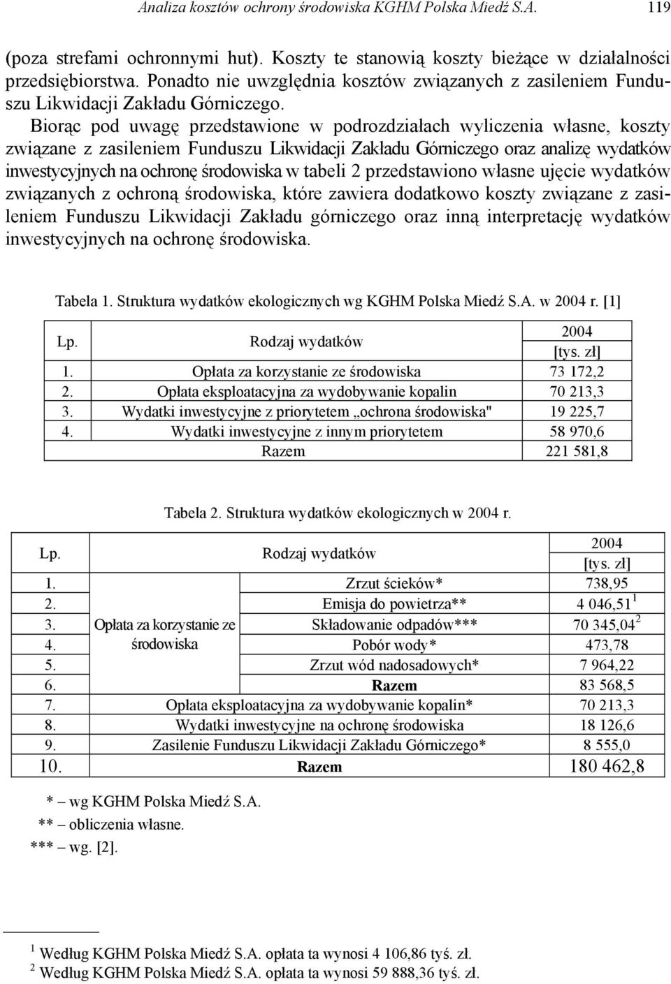 Biorąc pod uwagę przedstawione w podrozdziałach wyliczenia własne, koszty związane z zasileniem Funduszu Likwidacji Zakładu Górniczego oraz analizę wydatków inwestycyjnych na ochronę środowiska w