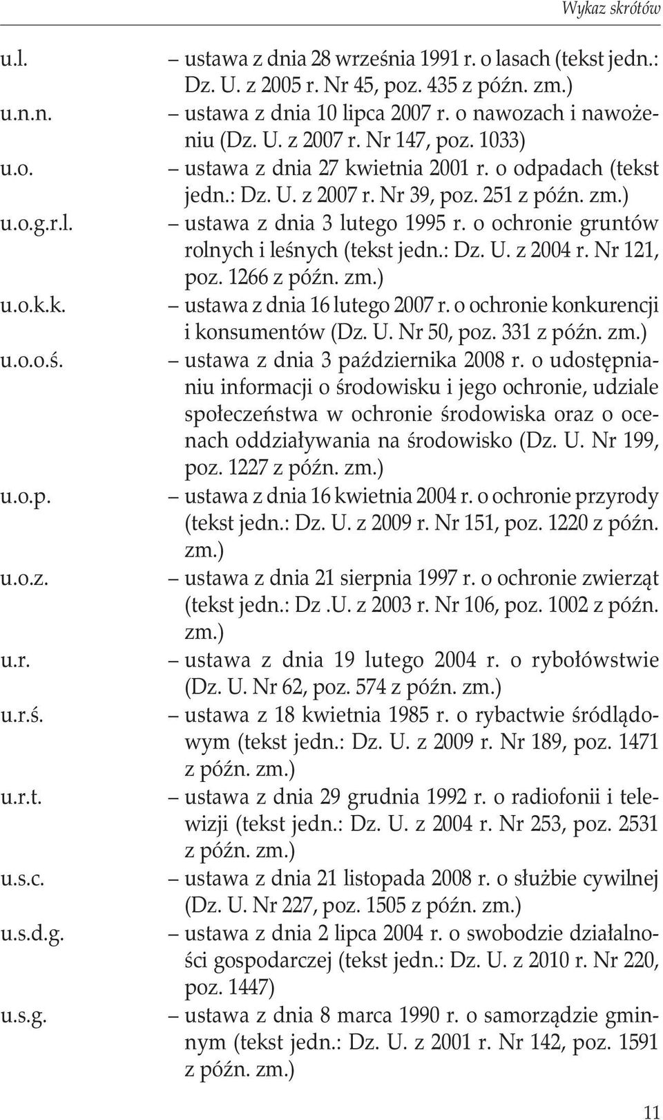 251 z późn. zm.) ustawa z dnia 3 lutego 1995 r. o ochronie gruntów rolnych i leśnych (tekst jedn.: Dz. U. z 2004 r. Nr 121, poz. 1266 z późn. zm.) ustawa z dnia 16 lutego 2007 r.