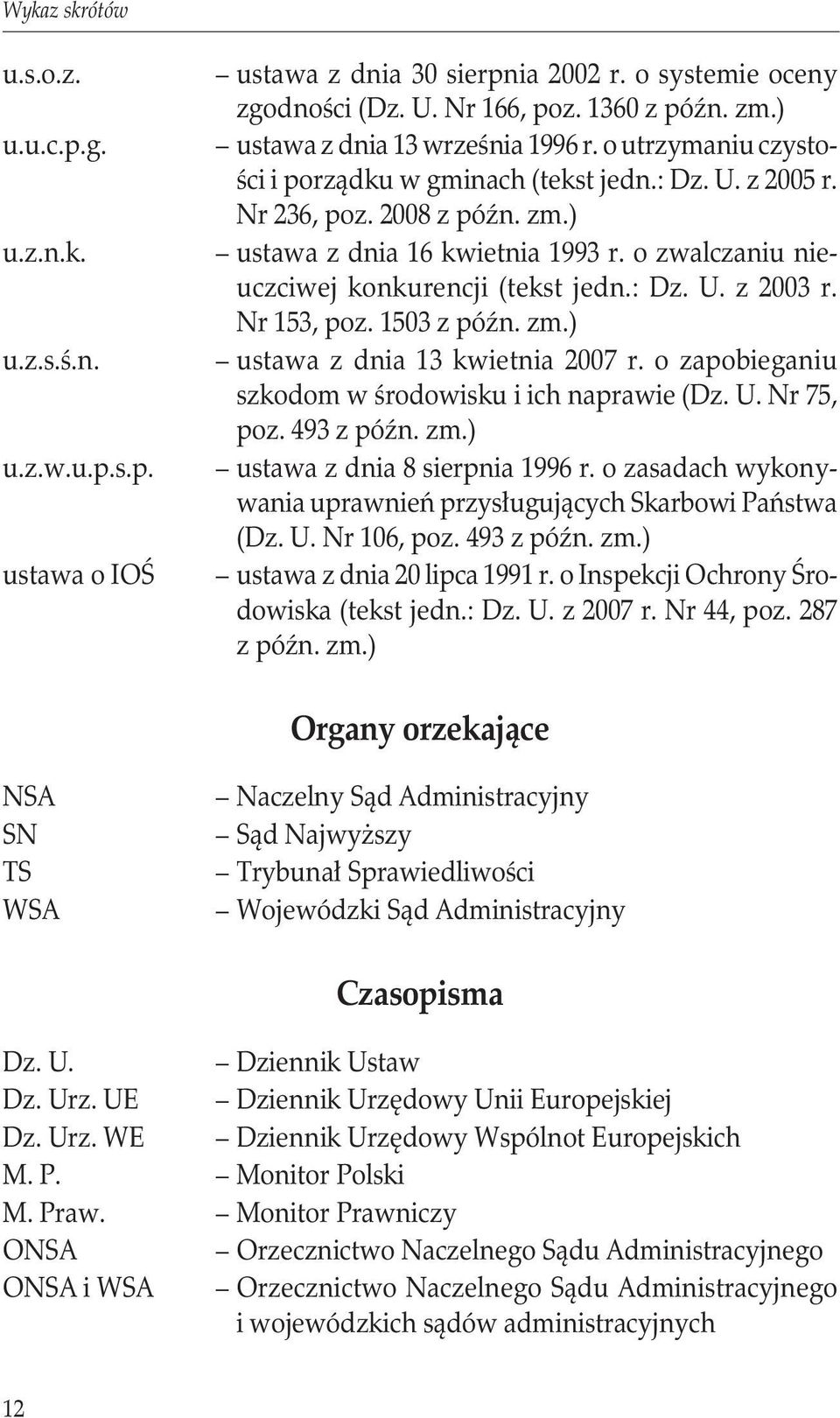o zwalczaniu nieuczciwej konkurencji (tekst jedn.: Dz. U. z 2003 r. Nr 153, poz. 1503 z późn. zm.) ustawa z dnia 13 kwietnia 2007 r. o zapobieganiu szkodom w środowisku i ich naprawie (Dz. U. Nr 75, poz.
